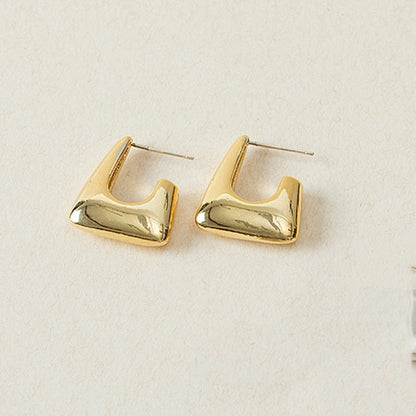 2026 New Classic Copper Alloy Smooth Metal Hoop Earrings For Woman Fashion Korean Jewelry Temperament  Daily Wear earrings