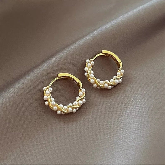 2026 Korean New Simple Temperament Circle Pearl Earrings Fashion Small Versatile Earrings  Jewelry